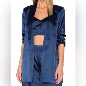 Women's House Of‎ Harlow 1960 Single Breast Satin Blazer Size Small Navy Blue